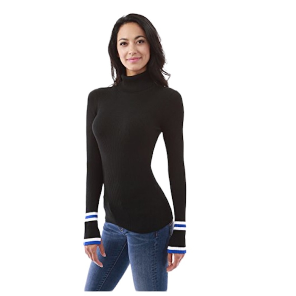 PattyBoutik Women Long Sleeve Striped Split Cuff Sweater